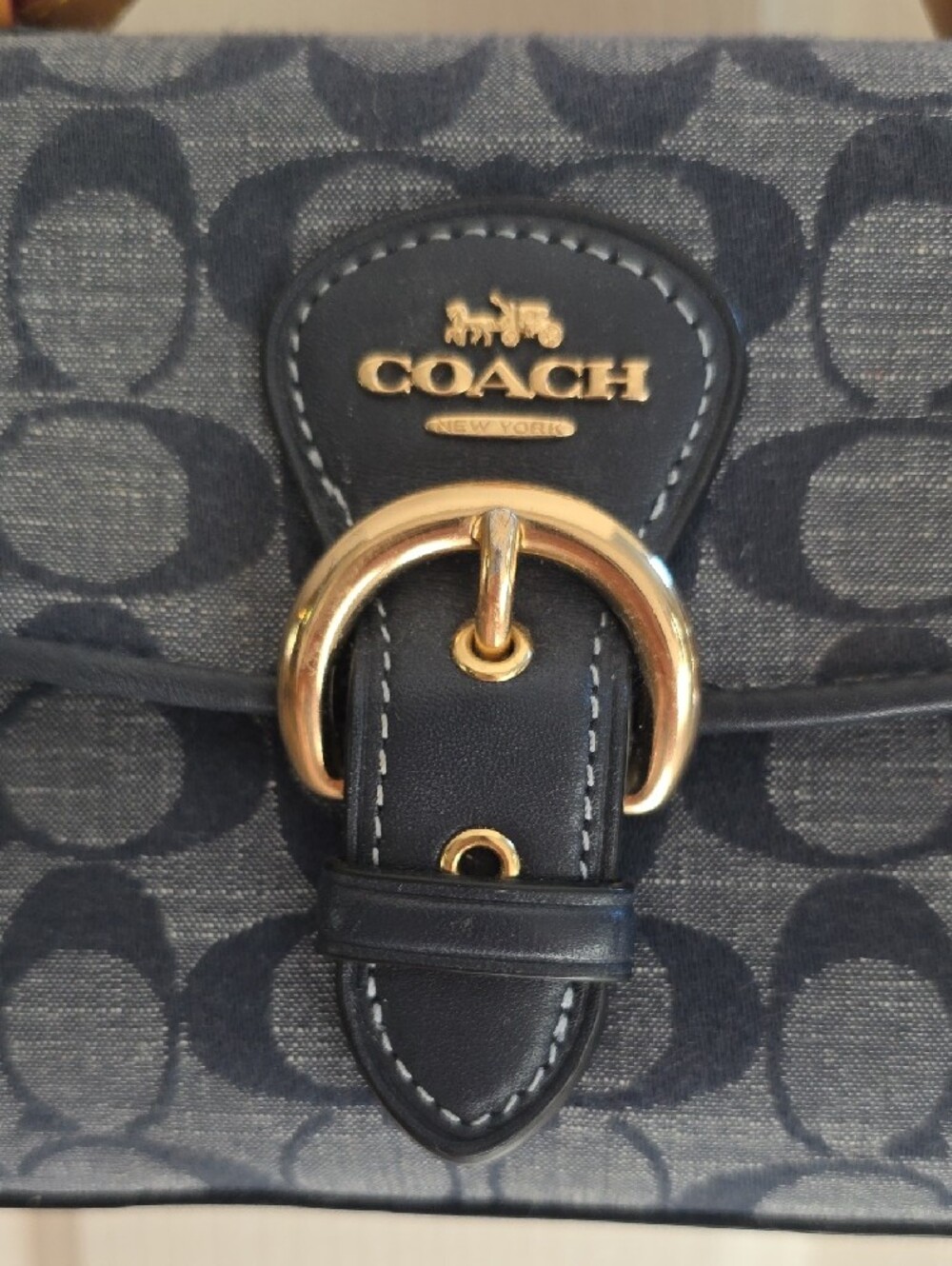 Coach Denim Signature Canvas Satchel with Tan Trim - Picture 4 of 11